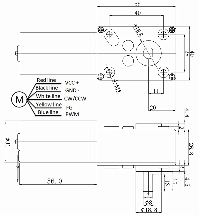 Machifit GM4058-BLDC3650 DC 24V Rated Speed 30RPM Brushless Worm Geared Reducer Motor