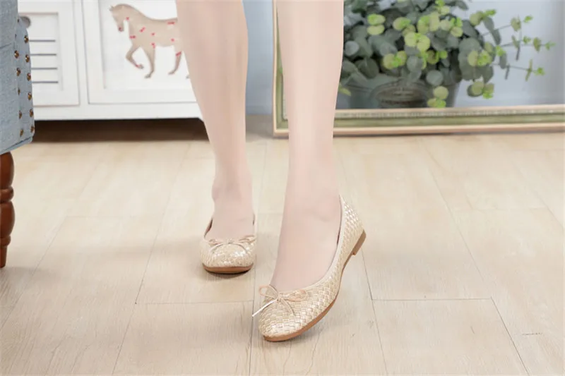 Ladies Casual Flat Shoes Spring Bowtie Flats Women Round Toe Slip-on Ballet Flats Knitted Pu Leather Ballerinas Flats For Women  (8)