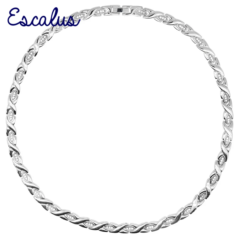 

Escalus Trendy 96pcs Crystals Magnetic Stainless Steel Necklace For Women Silver Color Choker Neckwear Charm 4-in-1 Jewelry