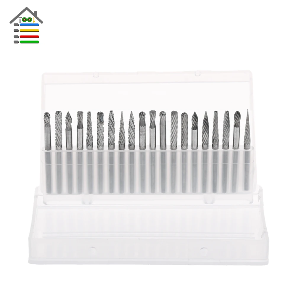 

20pc 3mm Tungsten Carbide Rotary Burr Set For Dremel Burr Rotary Tools Metal Milling Cutter Engraving Bits Cutting Edge Dia 1/8"
