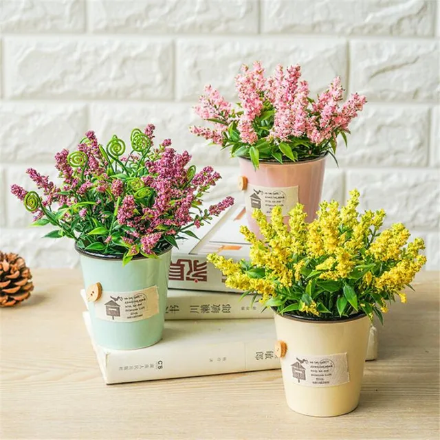 811 2017 Nouveau Rural Petite Fleur Fraîche Simulation Home Decor Rose Jaune Fleurs Ensemble En Plastique Vase Décoration Décoration De La Maison
