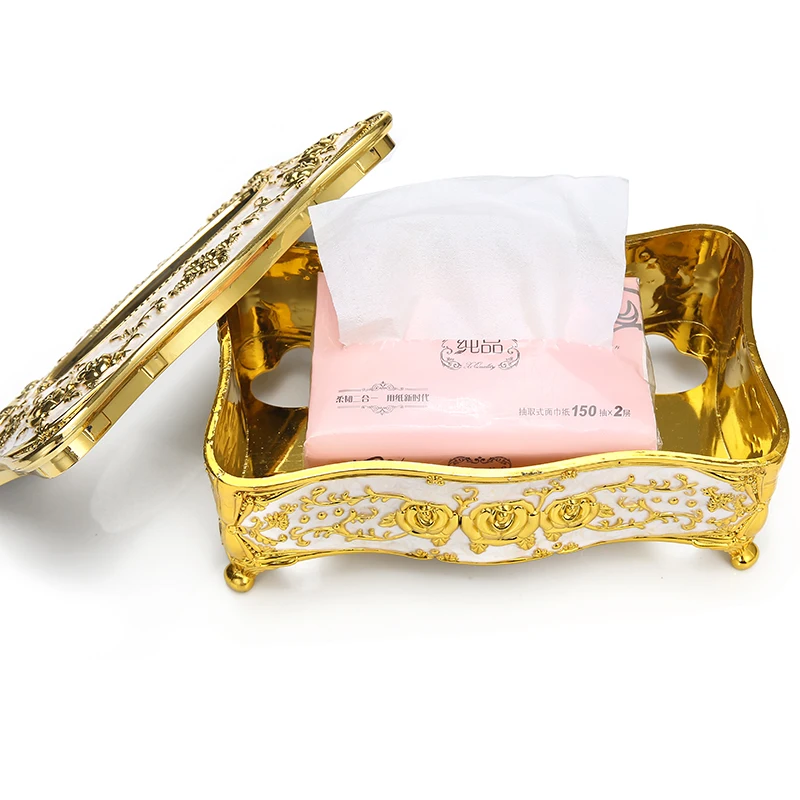 Luxury Gold Tissue Box Cover Chic Napkin Case Holder Hotel Home Decor Organizer Desk Sets