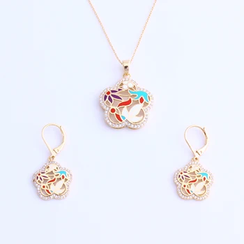

Fansheng Fashion Jewelry Bronze Fashion Flower Necklace Earrings Jewelry Set Women