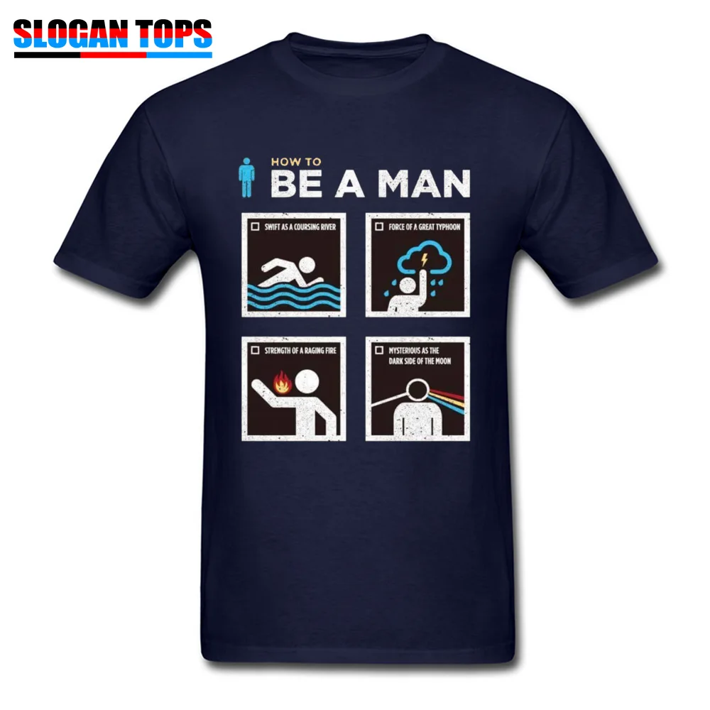 cosie 100% Cotton Printed Tops & Tees Graphic Short Sleeve Mens T Shirts Funny April FOOL DAY T-shirts Round Neck How to Be a Man 370 navy