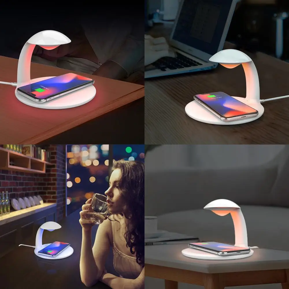 10w QI wireless charger for samsung s10 s9 s7 note 9 8 LED Desk Lamp Dimmable charging pad for iphone 8 x xs max xr fast charger