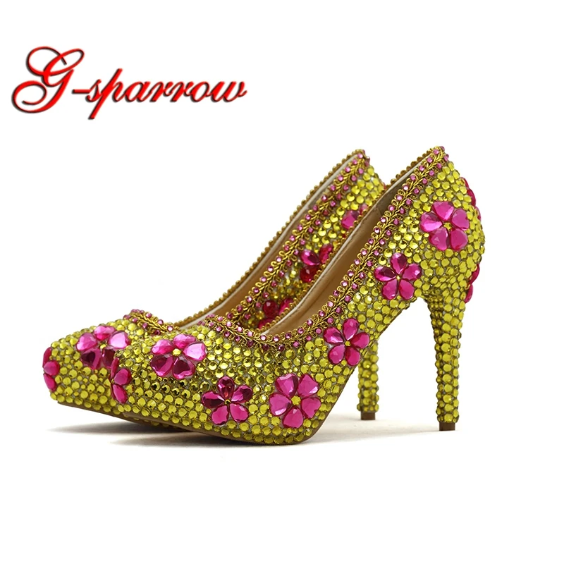 gold prom shoes with rhinestones