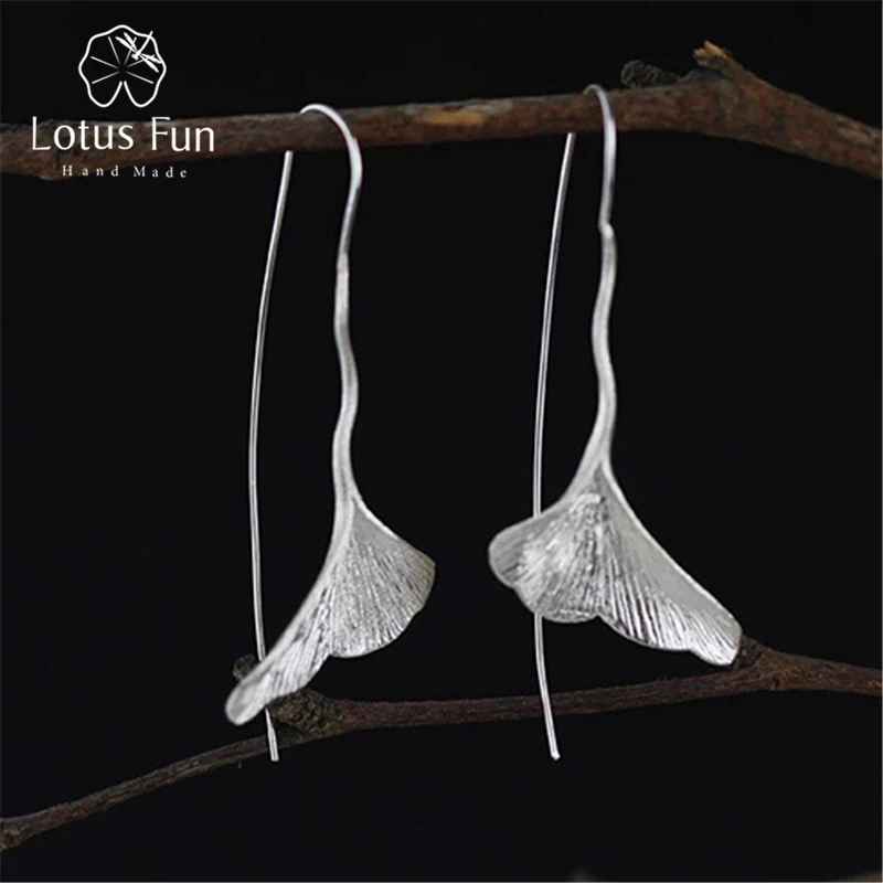 

Lotus Fun Real 925 Sterling Silver Natural Handmade Designer Fine Jewelry Ginkgo Leaf Fashion Dangle Earrings for Women Brincos