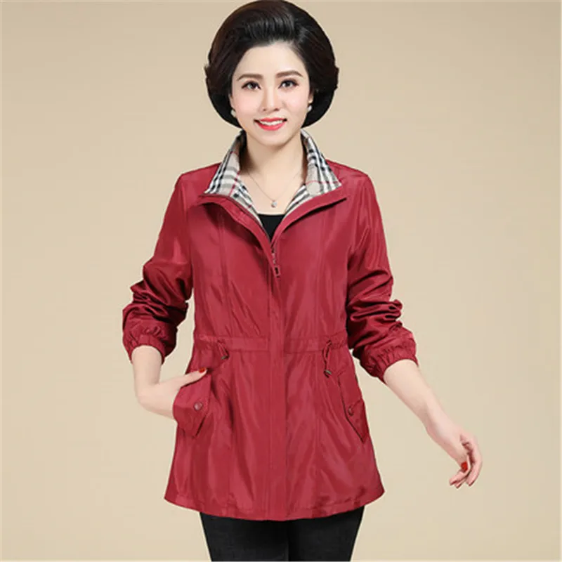 5XL 2019 New middle-aged women's long spring collar large size windbreaker jacket thin section ladies casual 603 | Женская одежда