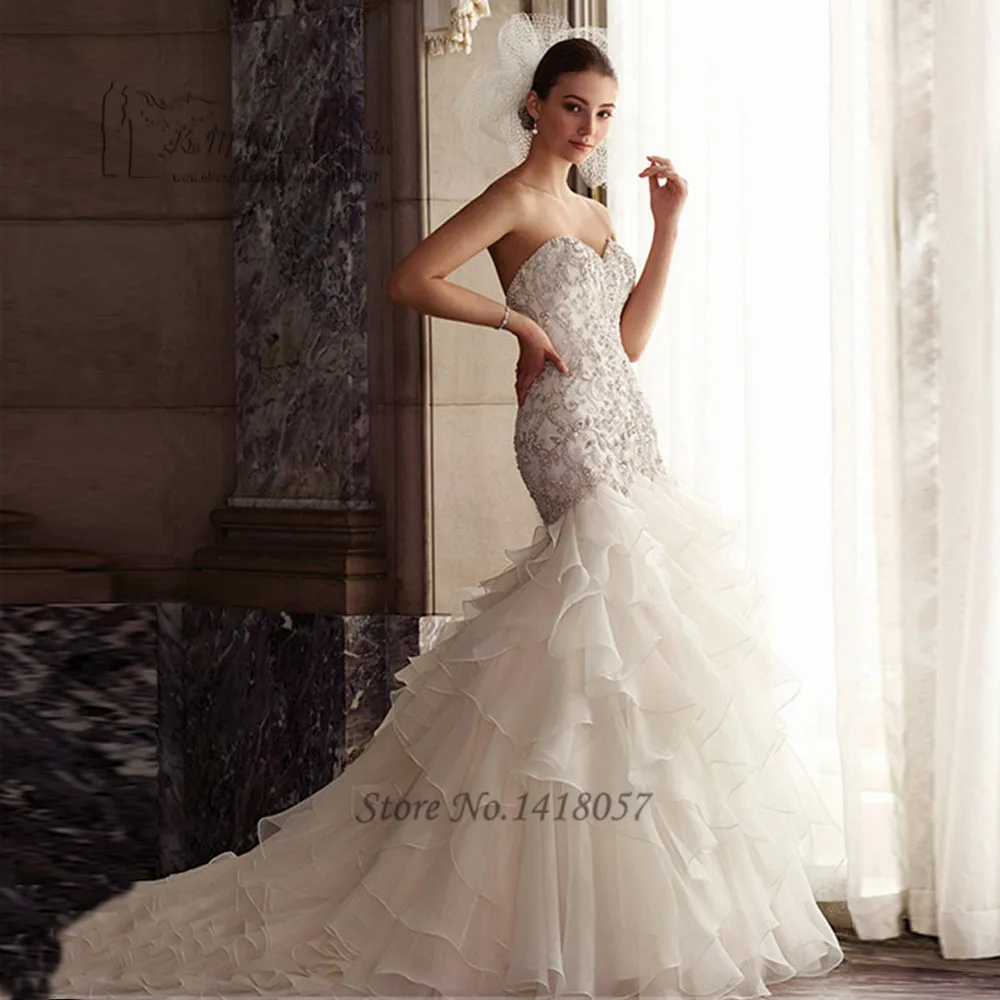 Luxury Wedding Dress Rhinestones Crystals Wedding Gowns Mermaid Bride Dresses 2017 Ruffles