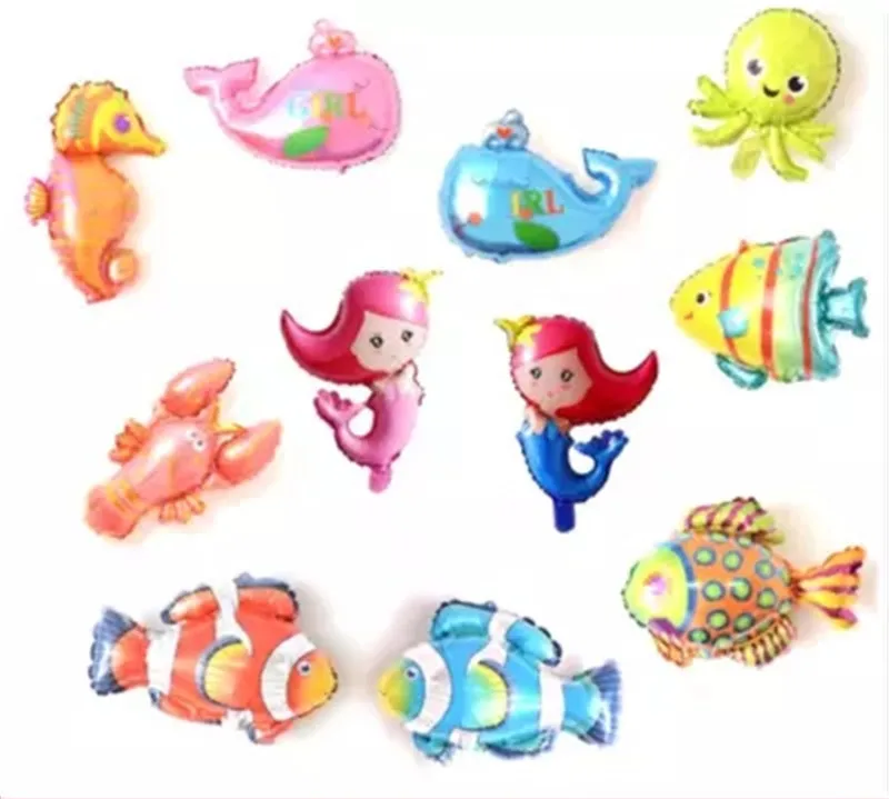 

10pc Lovely Sea Animal Balloon Kids Toy Mini Size Shark Octopus Mermaid Dolphin Tropical Fish Lobster for Birthday Party Decor