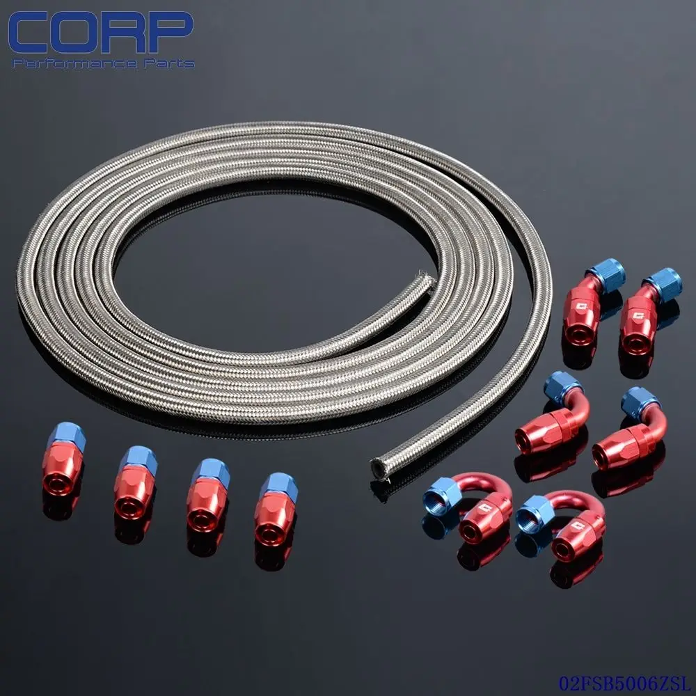 AN6 Stainless Steel Braided OIL/FUEL Hose + Fitting Hose End Adaptor
