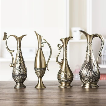 

Europe Retro Vase Gold/Bronze/Silvery Metal Alloy Small Flower Decor Crafts Bottle Home Decoration Accessories