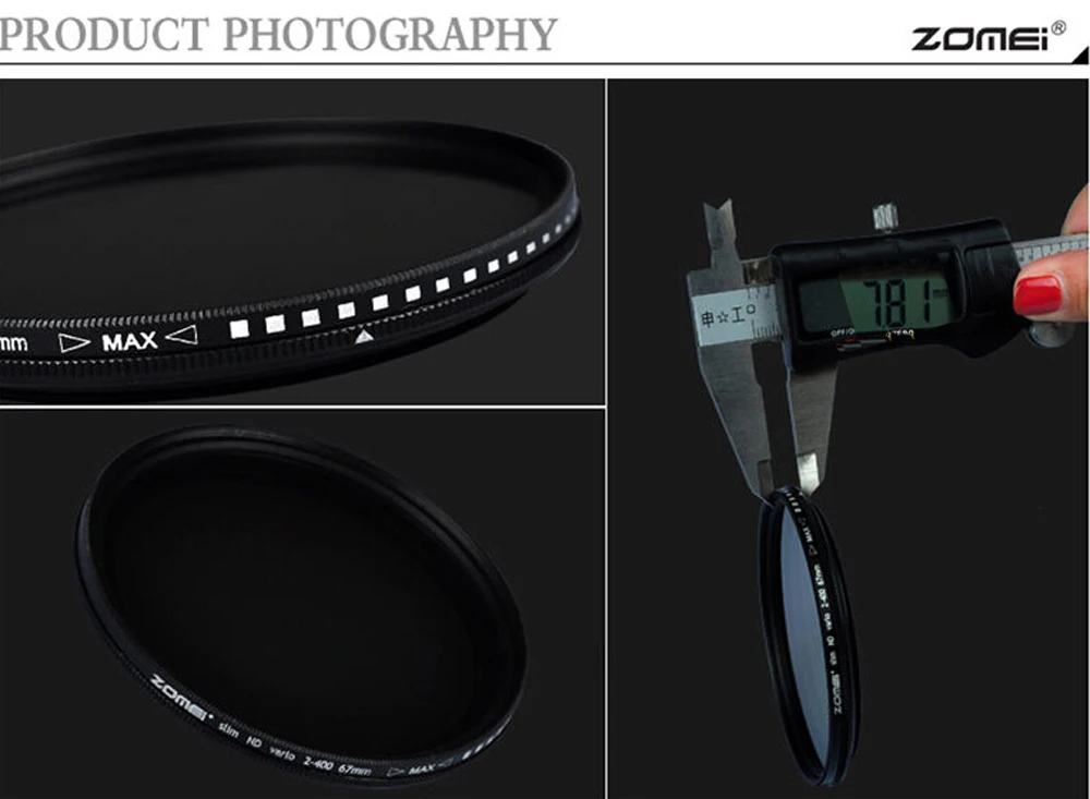 Zomei 49 52 55 58 62 67 72 77 82 mm Fino Fader Variável nd Densidade Neutra Nd2-nd400 Ajustável Cinza Lente Filtro de Vidro Óptico - Image 6