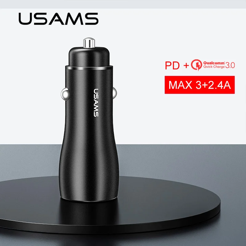 

USAMS Car Charger QC 3.0 2.0 PD Quick Charger Car phone charger Max 5.4A Fast USB Charger for iPhone XS Samsung s9 8 fast charge