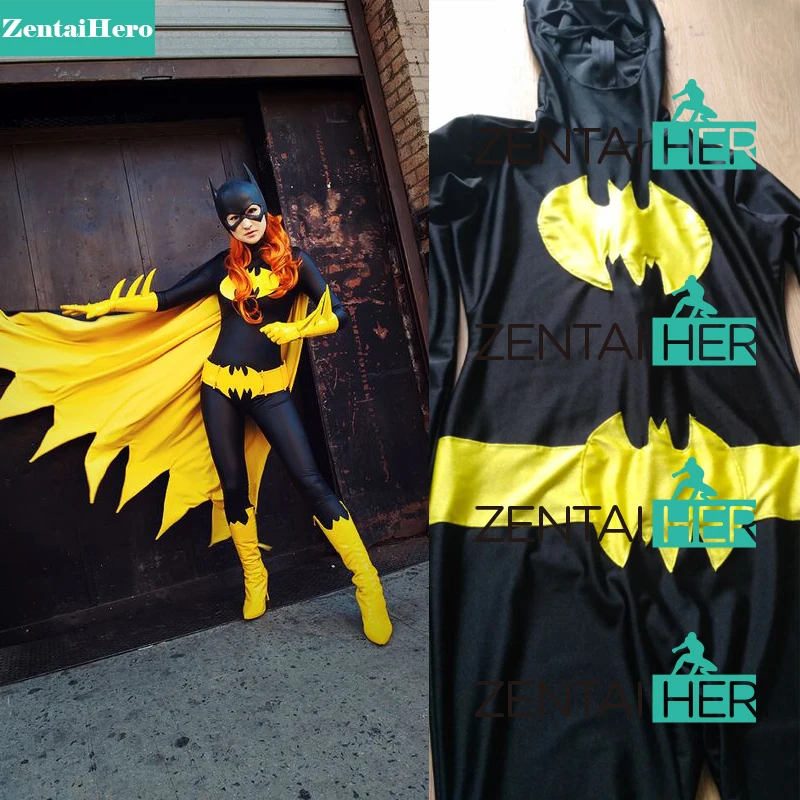 ZentaiHero/Новое поступление, костюм Бэтгерл из спандекса, черный и желтый костюм Бэтмена на Хэллоуин, нарядное платье, костюм супергероя