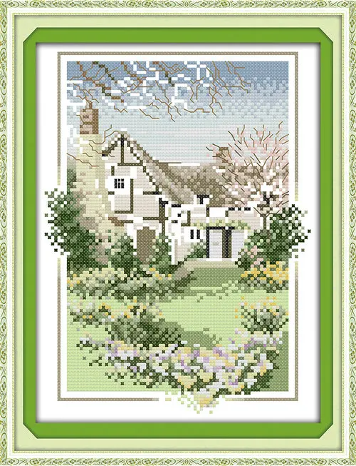 Country cabins scenery paint pattern Counted or Stamped Cross Stitch