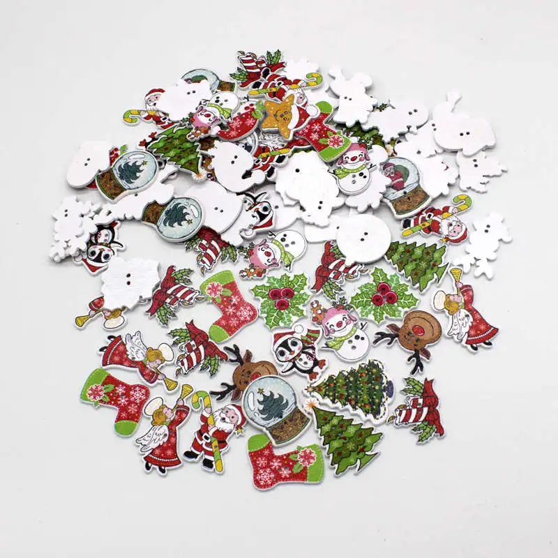 

20 or 50pcs/lot mixed Christmas style buttons colorful wooden buttons for craft Supplies scrapbooking sewing accessories