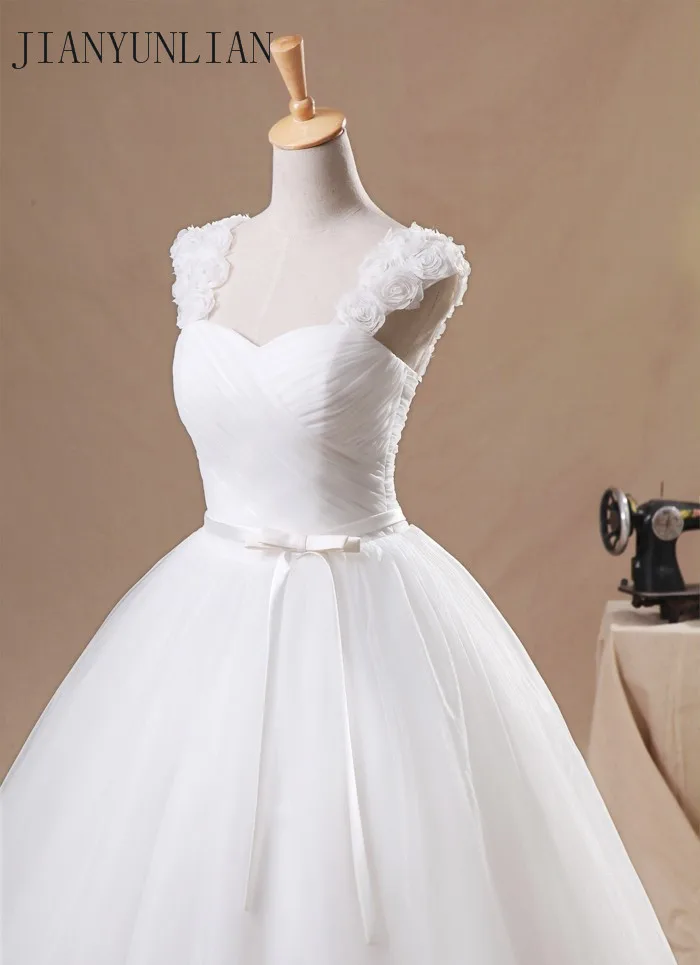 Customized Flower Cap Sleeve Princess Tulle Ball Gown Bow Puffy Wedding Dress Debutante Dress Vestidos de Noiva Real Photos 3