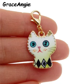 

4pcs Cute Cat Pendant with Lobster Clasp Baby Jewelry Necklace Pendant Enamel DIY Keychain Earring Jewelry Making Dangle Charms