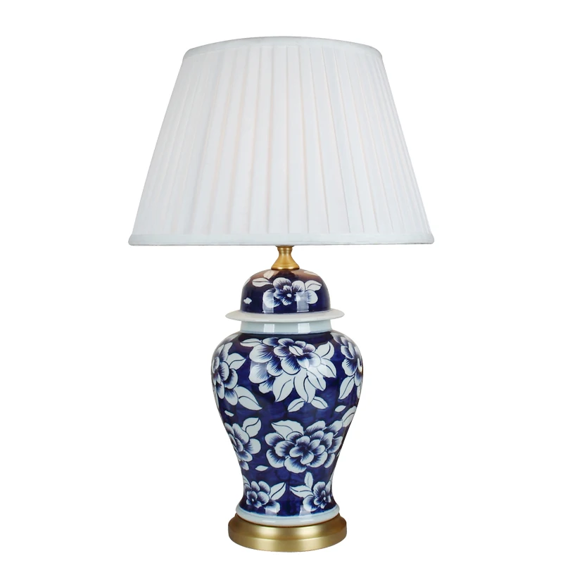 Blue white Art Chinese porcelain ceramic table lamp bedroom living room wedding table lamp Jingdezhen light blue table lamp (3)