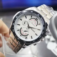 Jhlf Men's Women Three Eyes Six Needles, Steel Belt, Quartz Business Watch, Multi-function Life Waterproof