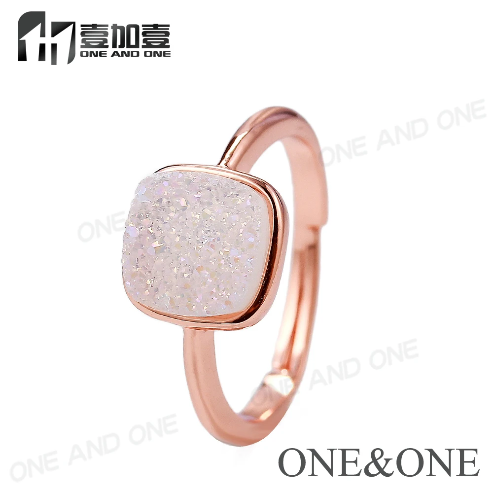 

Fashion 8mm Drusy Rings Square Nature Drusy Druzy Agate Ring