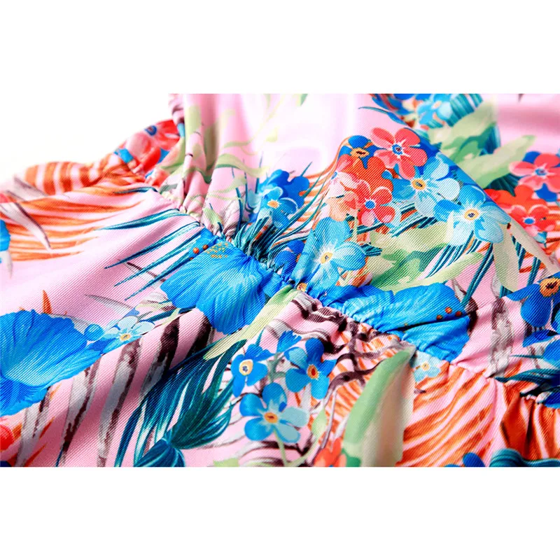 Mother-Daughter-Dresses-Half-Sleeve-V-neck-Mini-Dress-Mother-and-Daughter-Clothes-Spring-Leaf-Flowers (5)