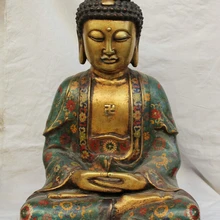 S2175 2" Тибет перегородчатой Бронзовый 24 К Золото свинка сиденья Шакьямуни Амитабха статуя Будды