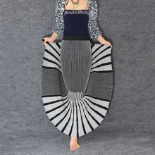 Высокое качество, новинка, модные тонкие толстые вязаные зимние юбки для женщин, длинные женские юбки макси в полоску с талией