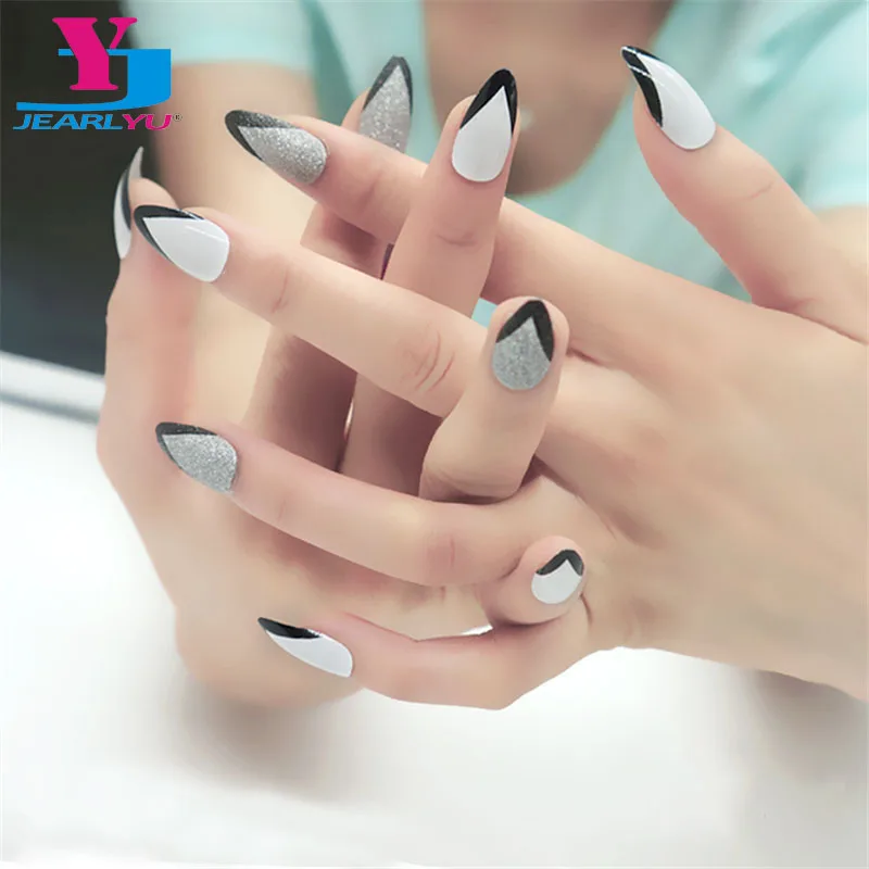 

24pcs/lot Faux Ongles Full Cover False Nails High Qualtity Artificial Nails Finished French Designs Bride Press On Girls Finger