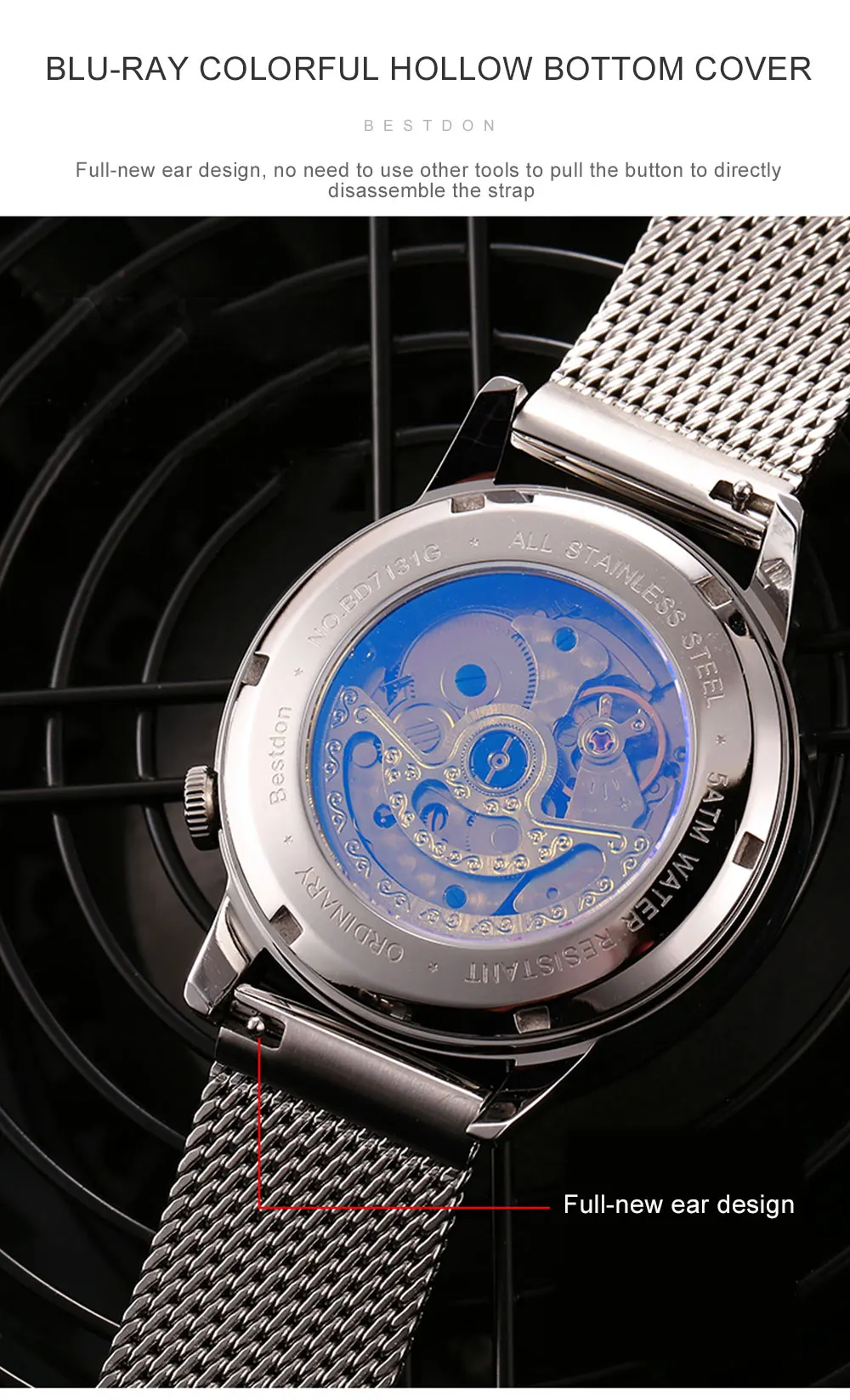Bestdon Мужские автоматические механические часы со скелетом водонепроницаемые светящиеся спортивные часы модные швейцарские роскошные Лидирующий бренд