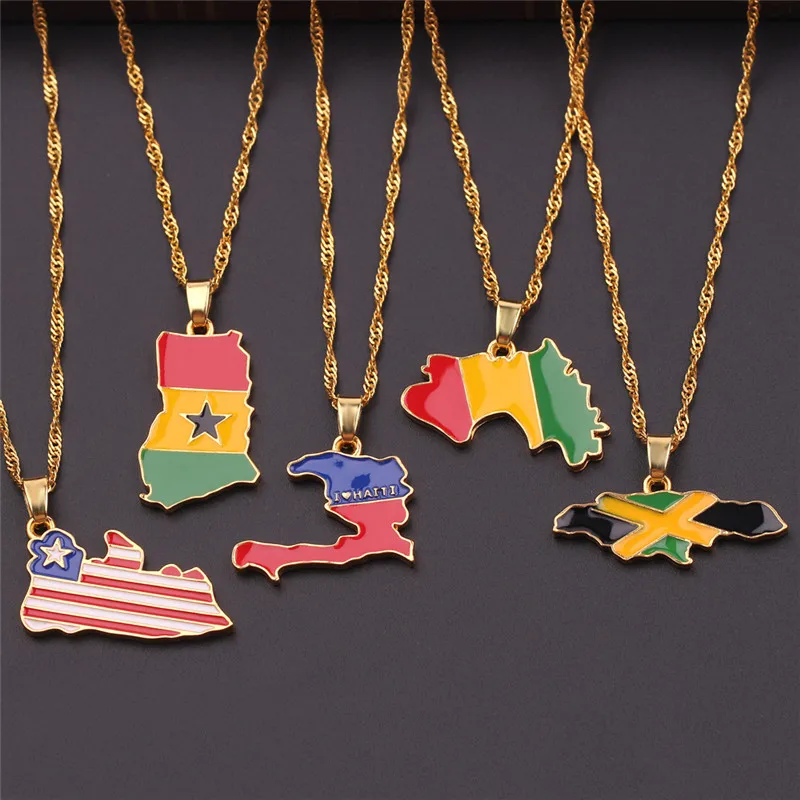 

Africa Map Pendant Necklace for Women Men Silver/Gold Color Ethiopian Jewelry Wholesale African Maps Hiphop Item
