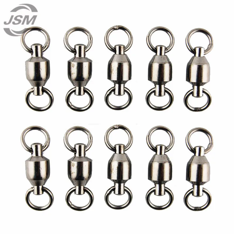 JSM 10pcs Ball Bearing Fishing Swivel With Solid Ring Brass With Black