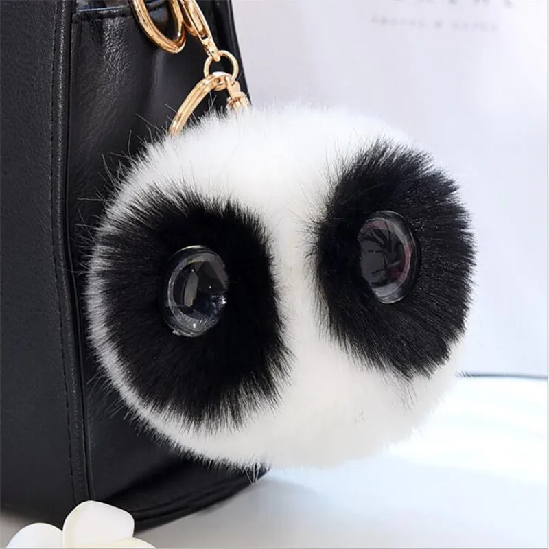 13 см большой глаз пушистый мех кролика мяч милый брелок для ключей мультфильм панда помпон брелок для женщин сумка для автомобиля брелок сова брелоки - Цвет: White