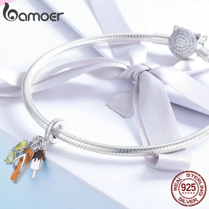 BAMOER Genuine 925 Sterling Silver Holiday Pendant Sunglasses Color Crystal Charms fit Women Bracelets jewelry Making SCC770