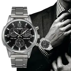 MIGEER известный бренд Для мужчин часы Роскошные модные мужские кварцевые часы Нержавеющая сталь темпера Для мужчин t Аналоговый наручные