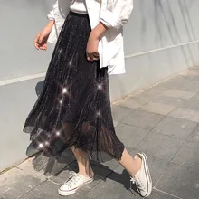 LIZHIQI фея юбка женский чистый красный сезон весна-лето новых диких яркий шелк Длинные сетки плиссированные юбки