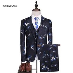 Новое поступление стиль мужчины бутик костюм платье модные повседневные цветы Тонкий комплект из 3 предметов (куртка, жилет и Брюки для