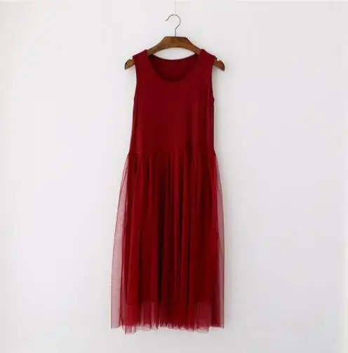 Новое сексуальное кружевное платье-жилет женское без рукавов с круглым вырезом свободное платье на бретельках весна лето хлопковое элегантное вечернее платье - Цвет: Vest  wine red