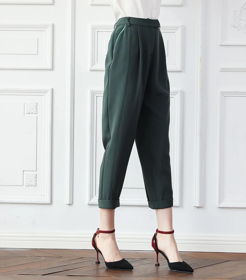 Voa шёлковый дамские шаровары офисные для женщин длинные зеленые армейские брюки осень большой размеры одноцветное уличная Roupas pantalon femme K750