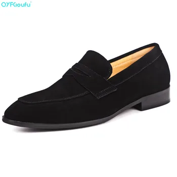 

QYFCIOUFU New Brand Men's Suede Dress Shoes Genuine Leather Shoes High Quality Cow Leather Casual Luxury Business Slip On Shoes