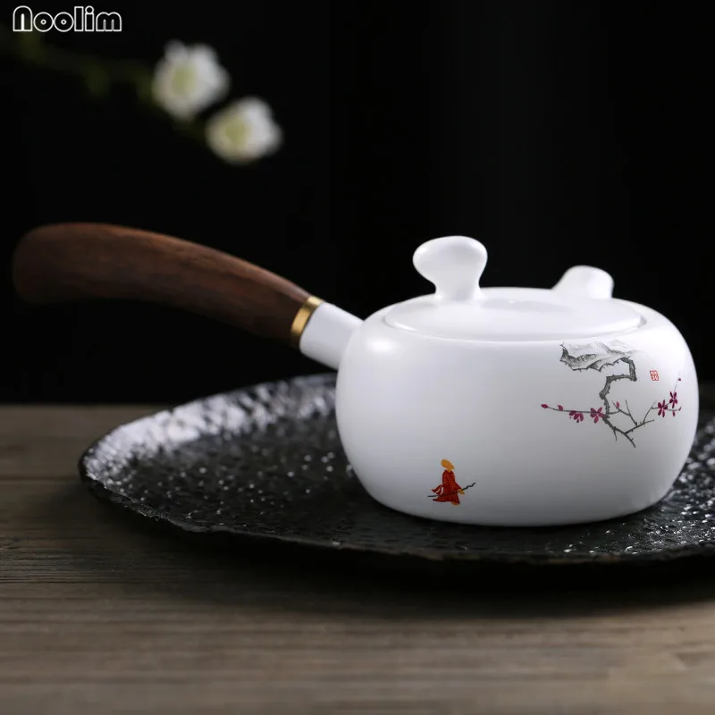 

NOOLIM Handpainted Plum Blossom Pattern Tea Pot Matte White Porcelain Teapots High Quality Chinese Kung Fu Tea Set Chinaware