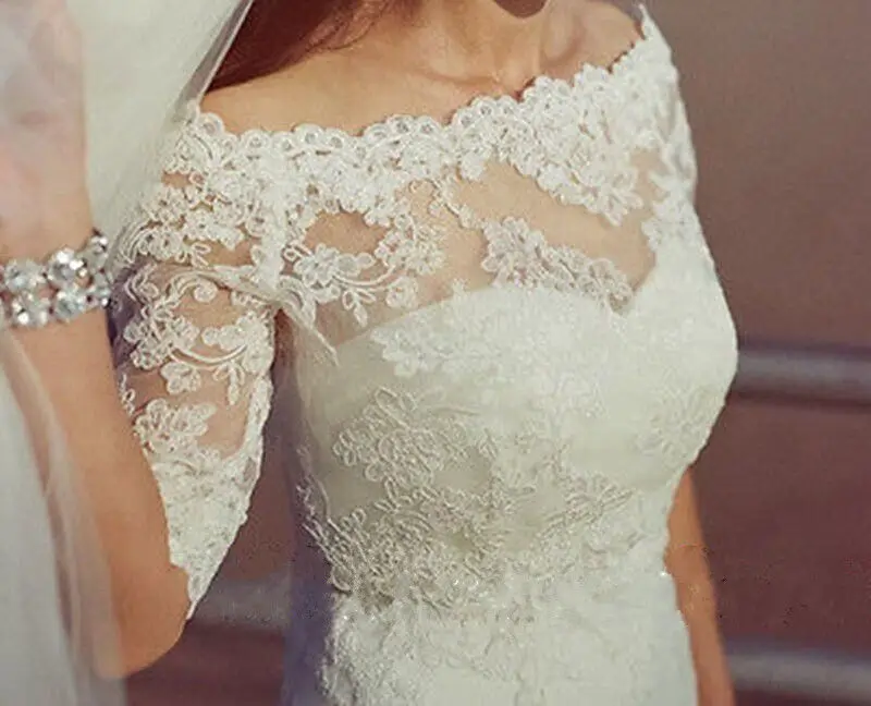 

New Off Shoulder Lace Bolero Wedding Evening Jacket Half Sleeves White/Ivory Bridal Wedding Shawls Custom Made