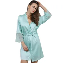 New Fashion Womens Silk Lace Sleep & Lounge Lingerie Temptation Nightgown Kimono Sleepwear Robe Gown With Belt SZ M – XXL