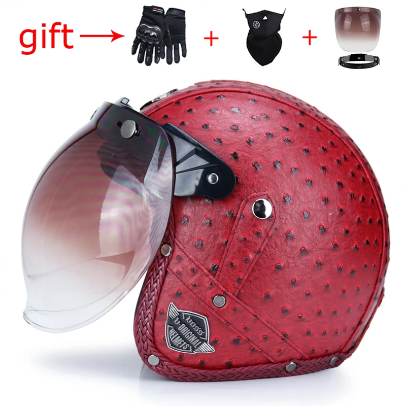 VOSS последний Ретро мотоциклетный шлем из искусственной кожи с открытым лицом 3/4 велосипед-чоппер шлем емкость с очками маска точка одобрено - Цвет: 10b