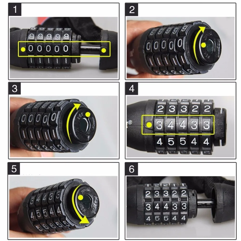 Велосипедные аксессуары для замка мотоцикла Велосипедные замки безопасности Противоугонная 5 цифр Комбинации Пароль замок цепи раздвижной замок Стекло дверной замок