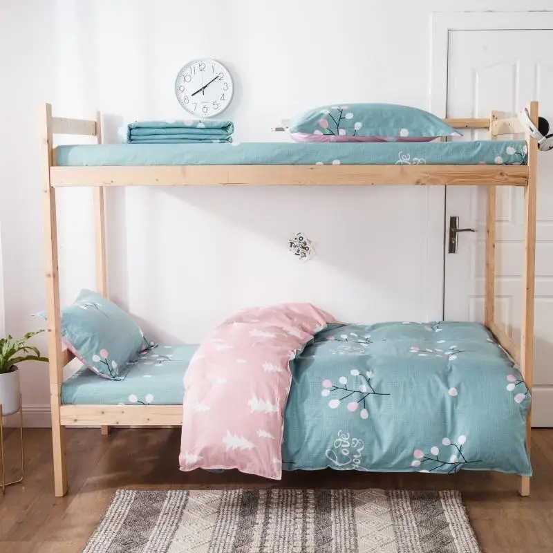 

100% Cotton Bedding Sets Flowers Pattern 3pcs Students Dormitory Flat Sheet Duvets Cover Comforter Bed Linen Set With Pillowcase