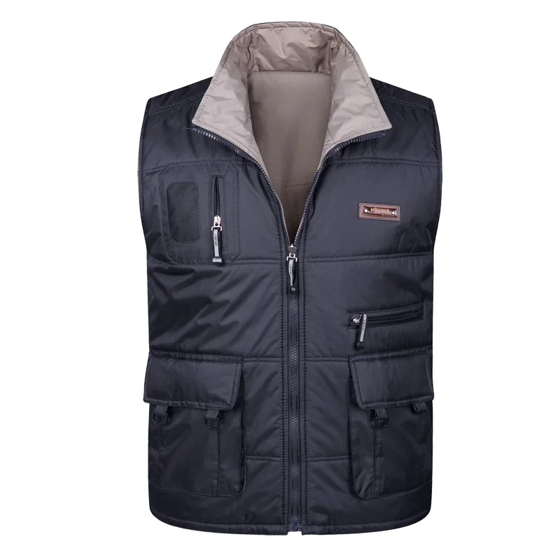 En Ligne Hiver épais chaud coton gilet pour hommes printemps automne mâle décontracté Multi poche photographe sans manches Baggy veste hommes gilet