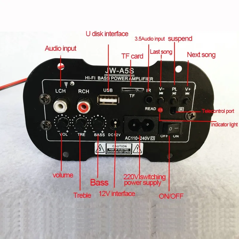 2018 Amplifier USB TF Remote for 5/6 inch Speaker Car Bluetooth HiFi