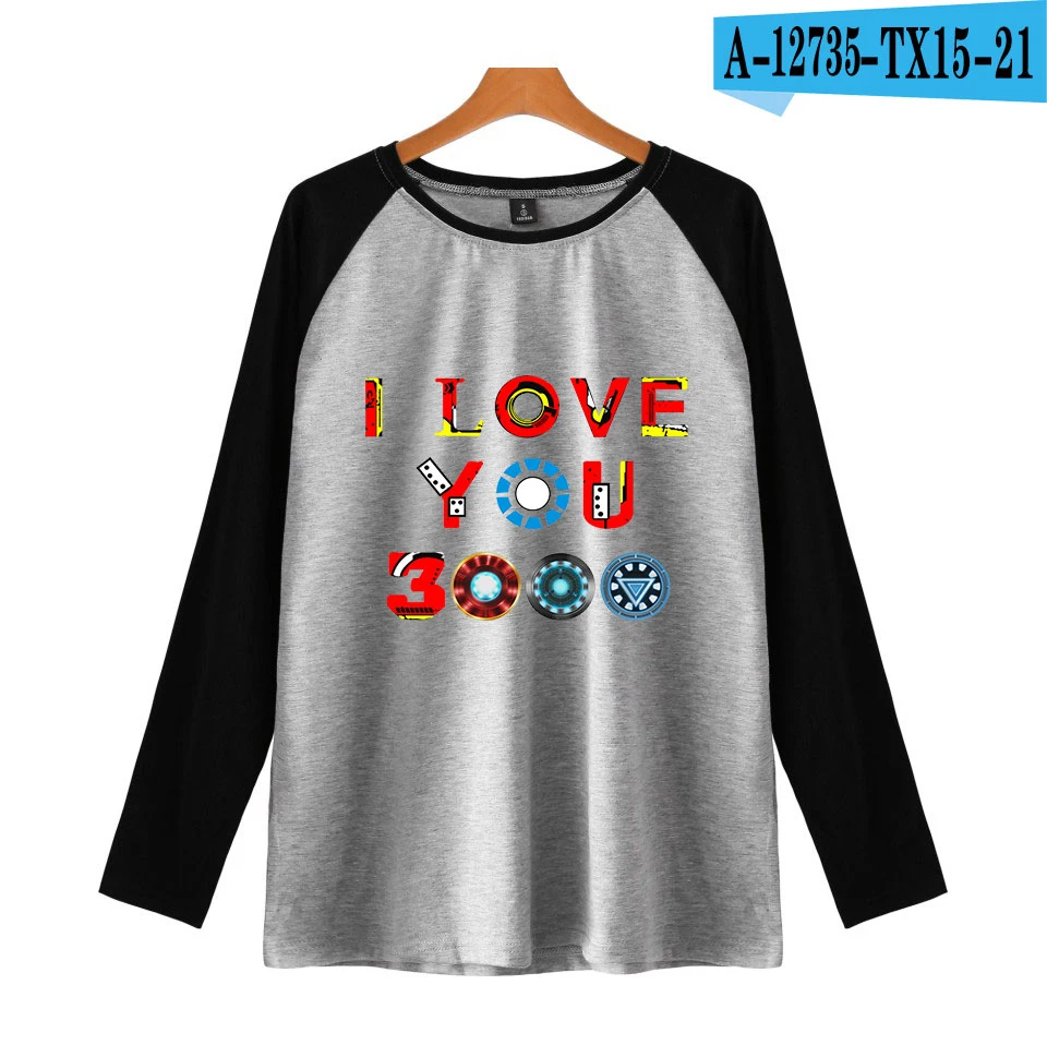 I love you 3000 Повседневная футболка с принтом реглан, базовая стильная уличная Удобная популярная женская модная крутая футболка с длинными рукавами - Цвет: gray